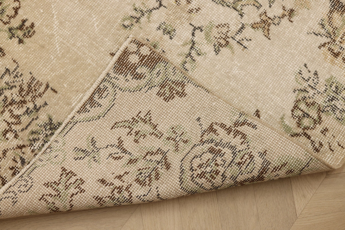 Vintage Isparta Turkish Runner Rug 2x6 ft — Beige & Brown Floral (No. 61600)