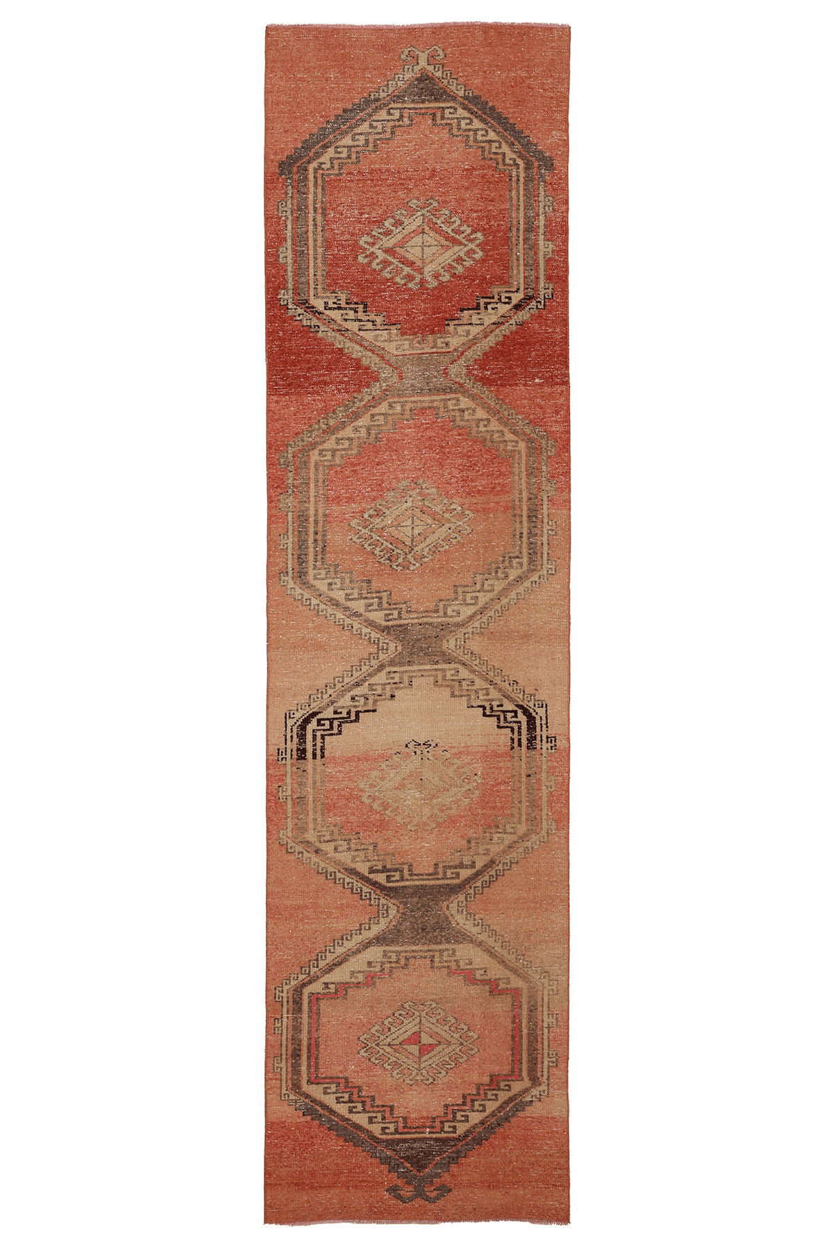 Vintage Malatya Turkish Runner Rug 2x11 ft — Red & Beige Geometric