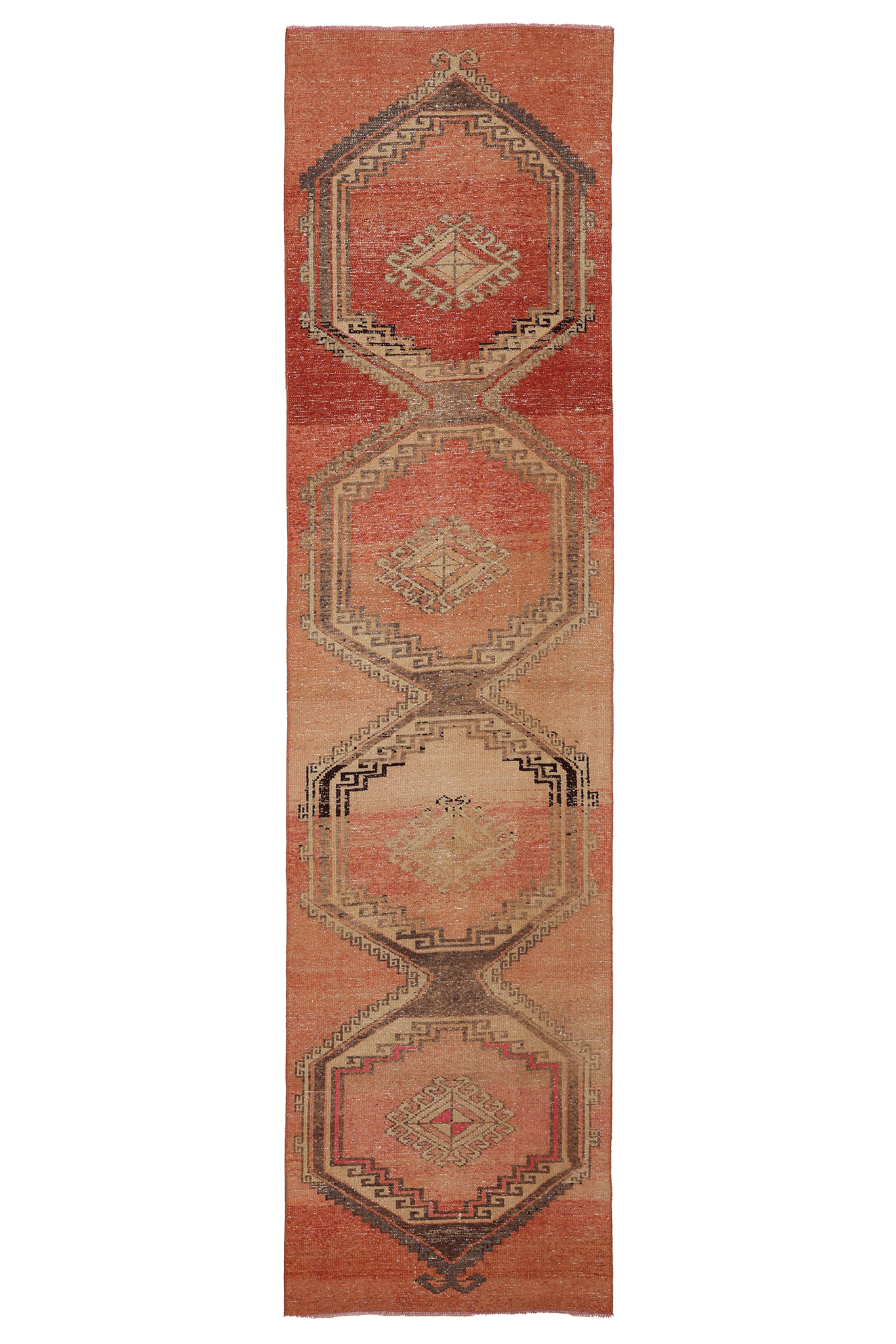 Vintage Malatya Turkish Runner Rug 2x11 ft — Red & Beige Geometric