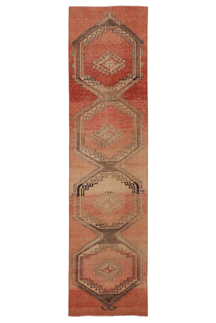 Vintage Malatya Turkish Runner Rug 2x11 ft — Red & Beige Geometric