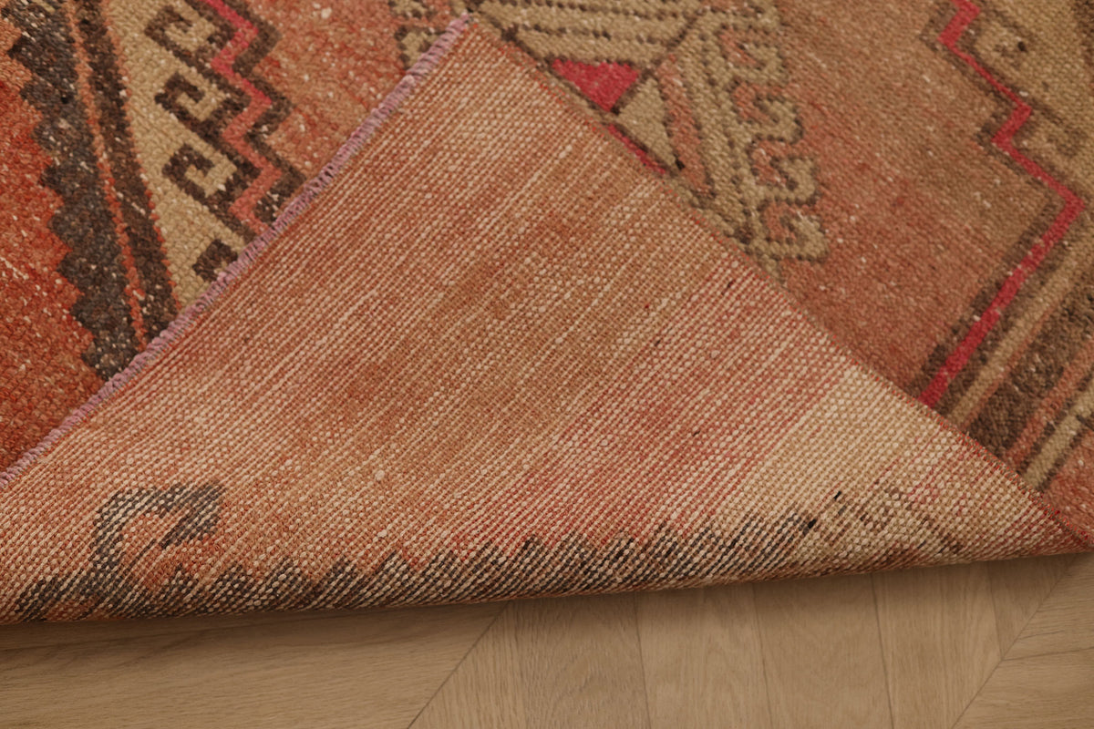 Vintage Malatya Turkish Runner Rug 2x11 ft — Red & Beige Geometric