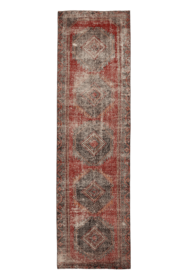 Vintage Malatya Turkish Runner Rug 3x12 ft — Red & Gray Geometric