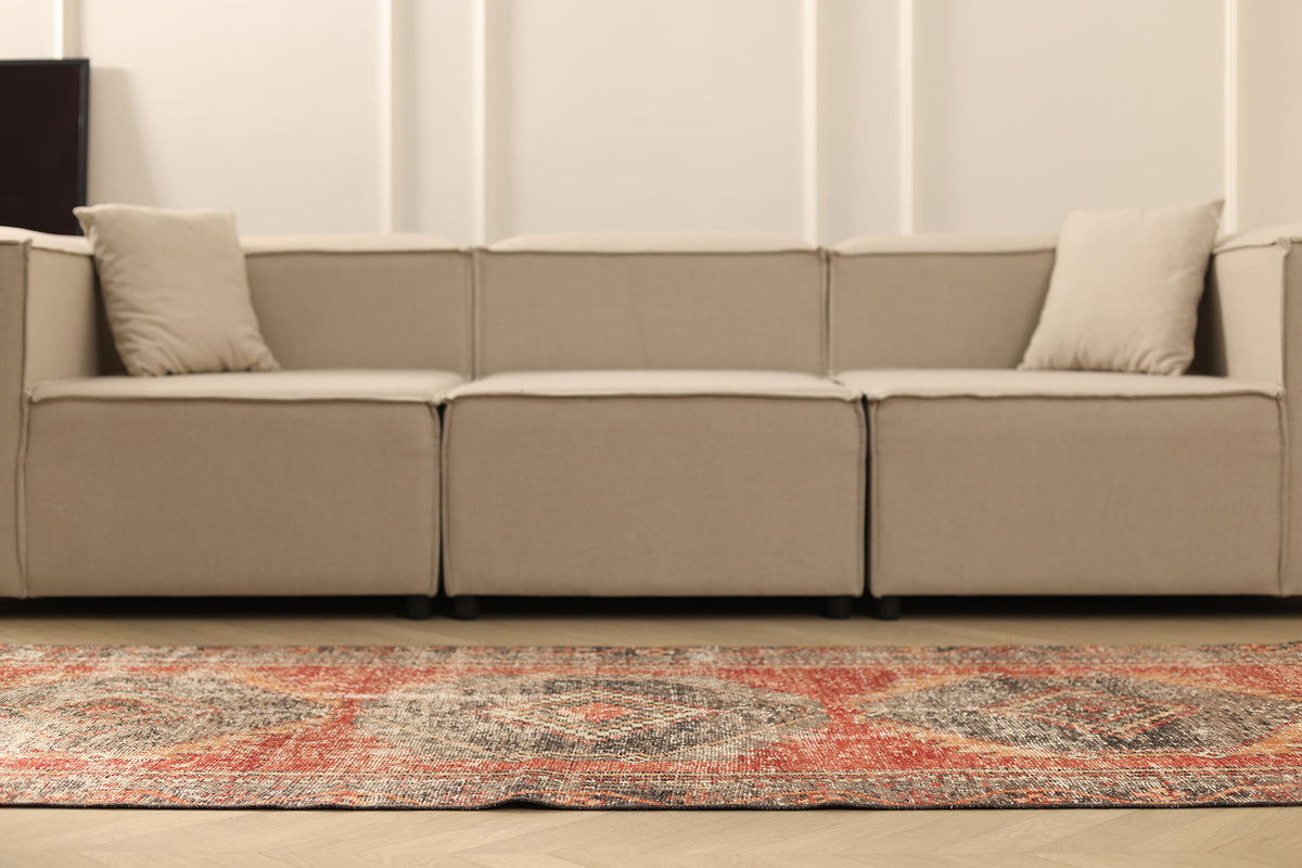 Vintage Malatya Turkish Runner Rug 3x12 ft — Red & Gray Geometric