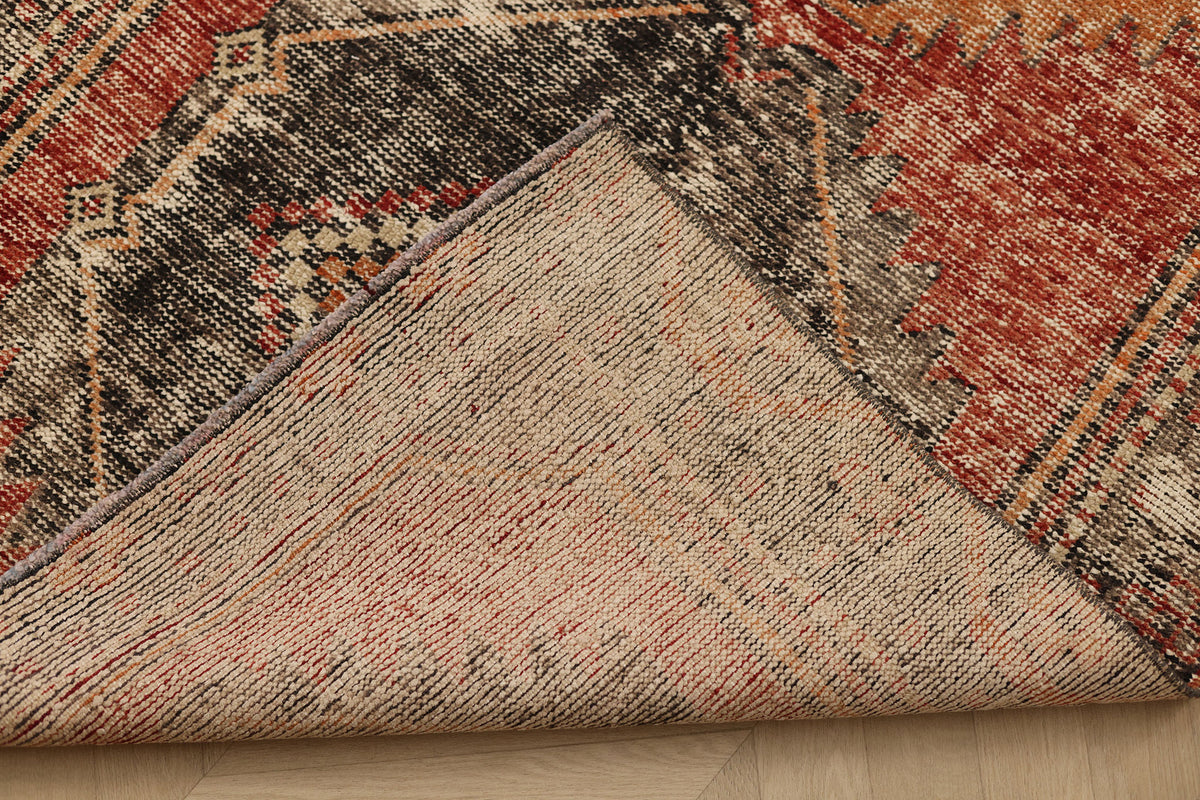 Vintage Malatya Turkish Runner Rug 3x12 ft — Red & Gray Geometric
