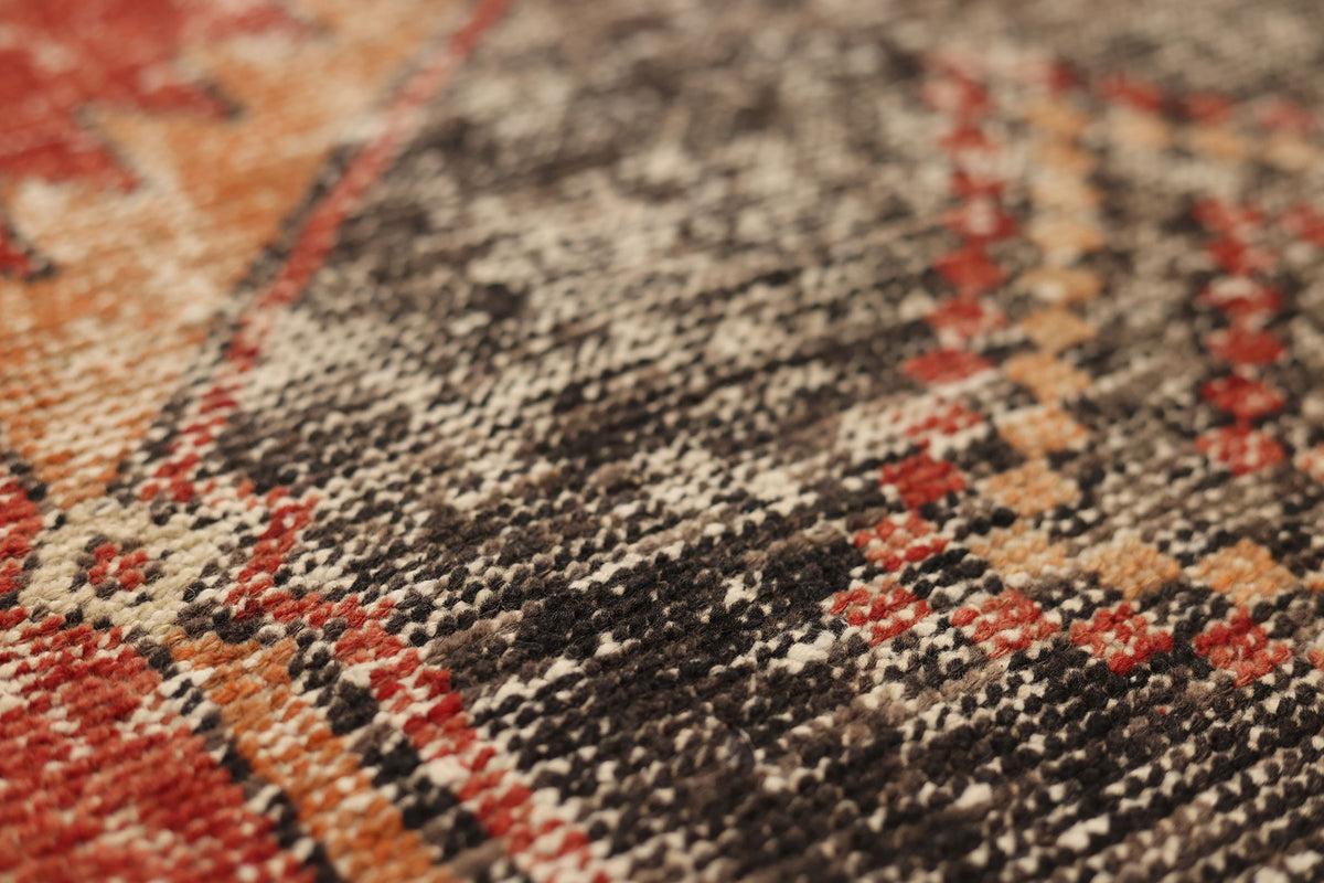 Vintage Malatya Turkish Runner Rug 3x12 ft — Red & Gray Geometric