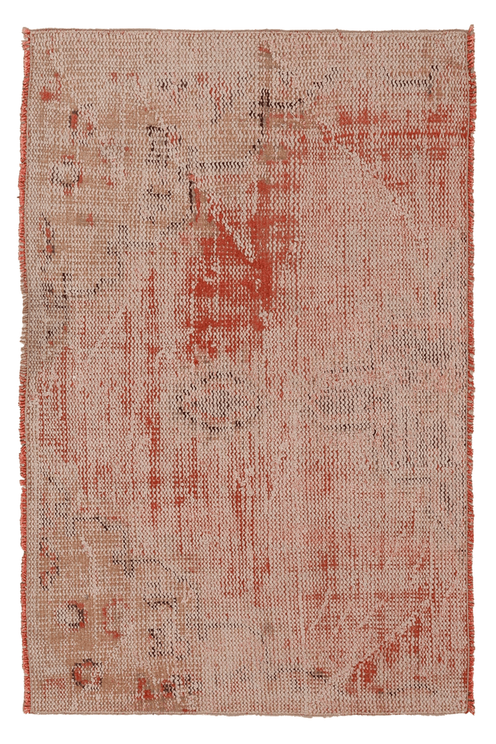 Vintage Manisa Turkish Area Rug 2x4 ft — Beige & Red Distressed
