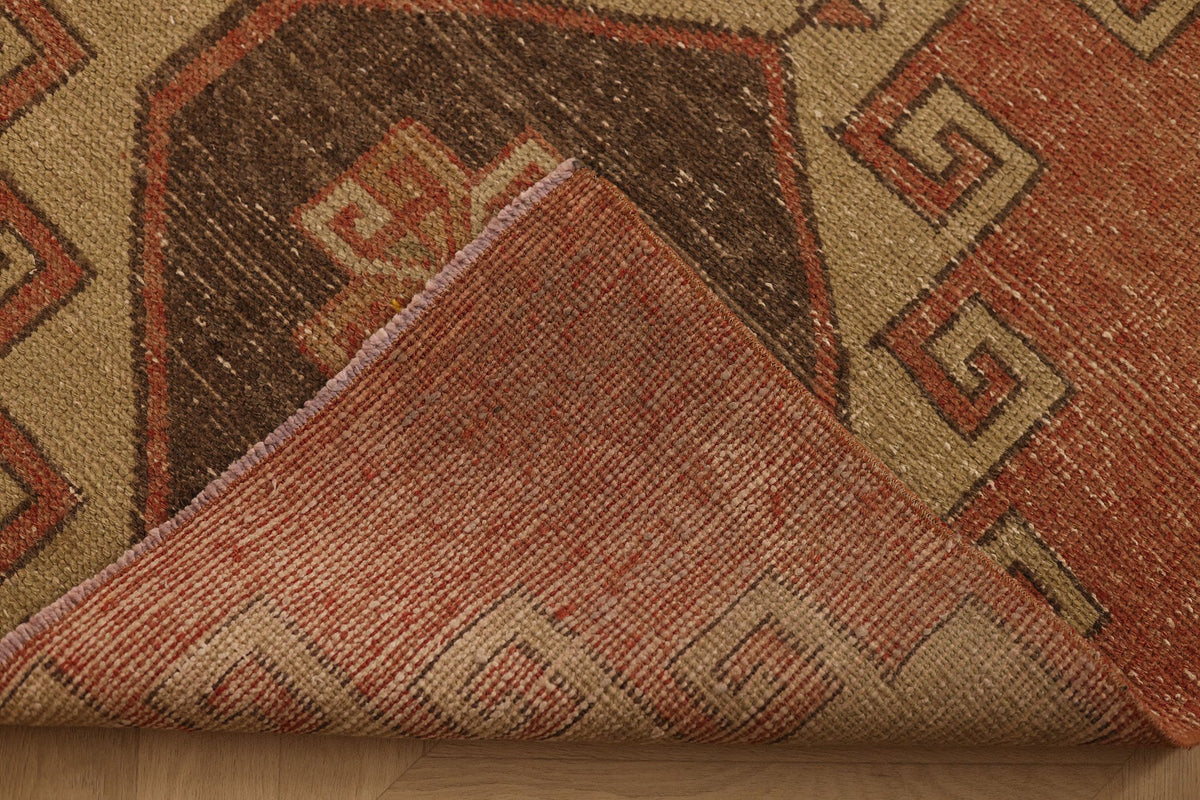 Vintage Malatya Turkish Runner Rug 3x10 ft — Orange & Brown Geometric