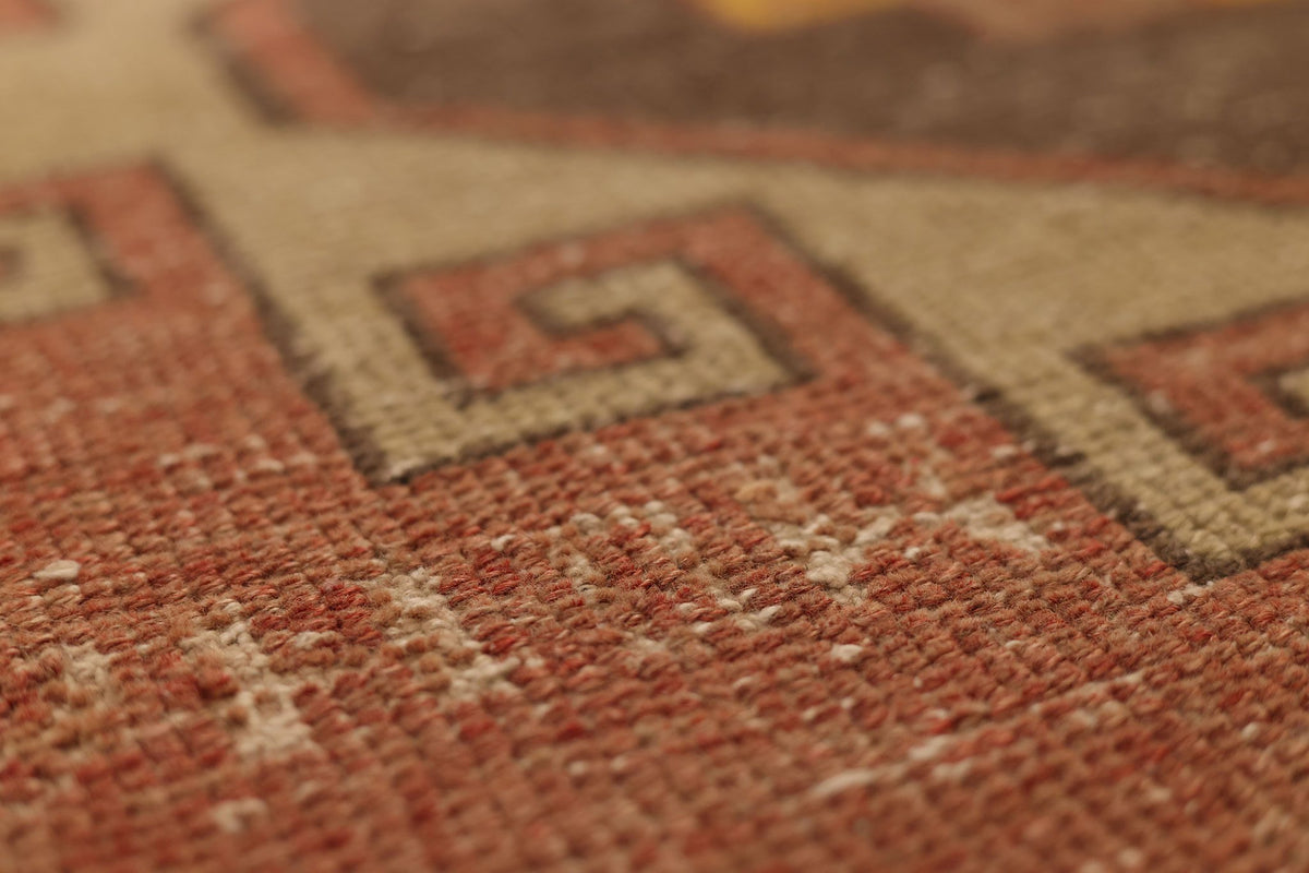 Vintage Malatya Turkish Runner Rug 3x10 ft — Orange & Brown Geometric