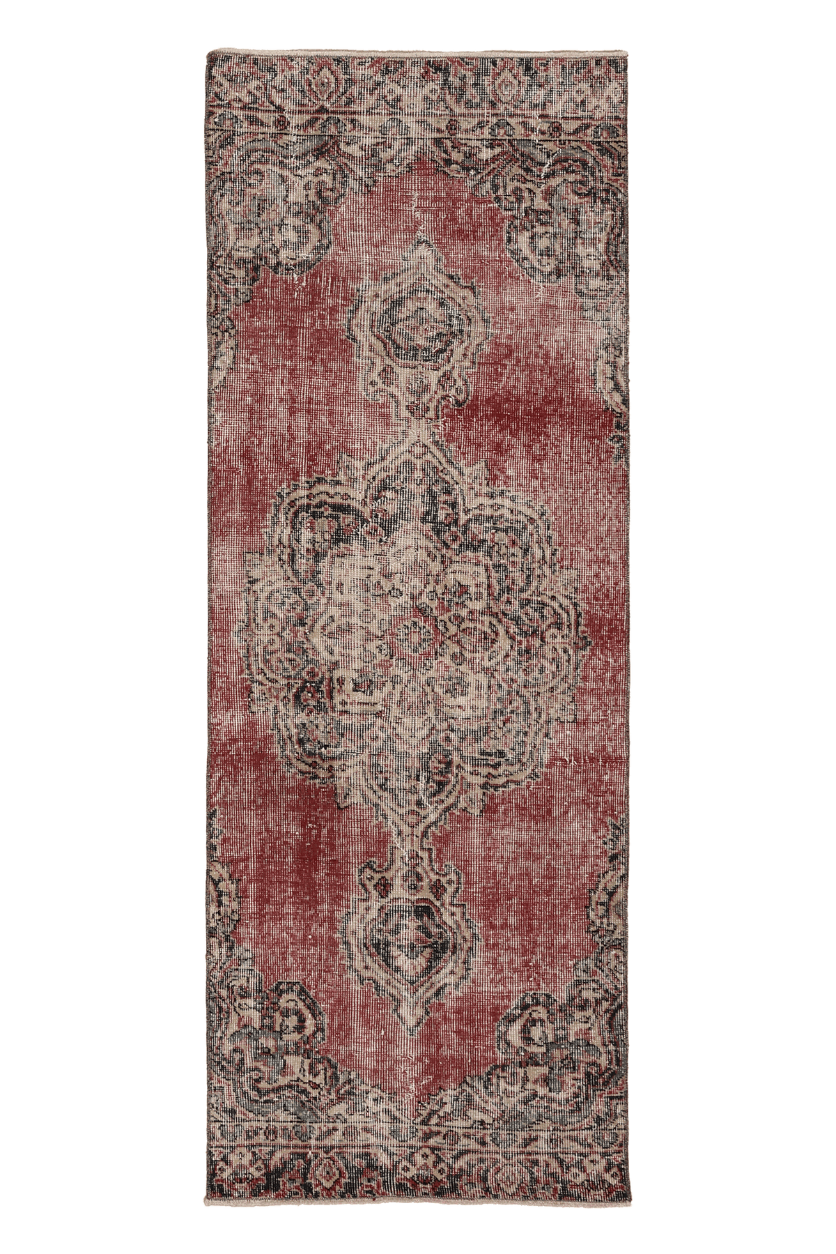 Vintage Isparta Turkish Runner Rug 2x6 ft — Red & Beige Floral