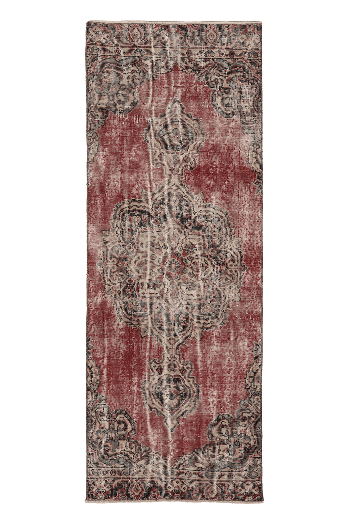 Vintage Isparta Turkish Runner Rug 2x6 ft — Red & Beige Floral