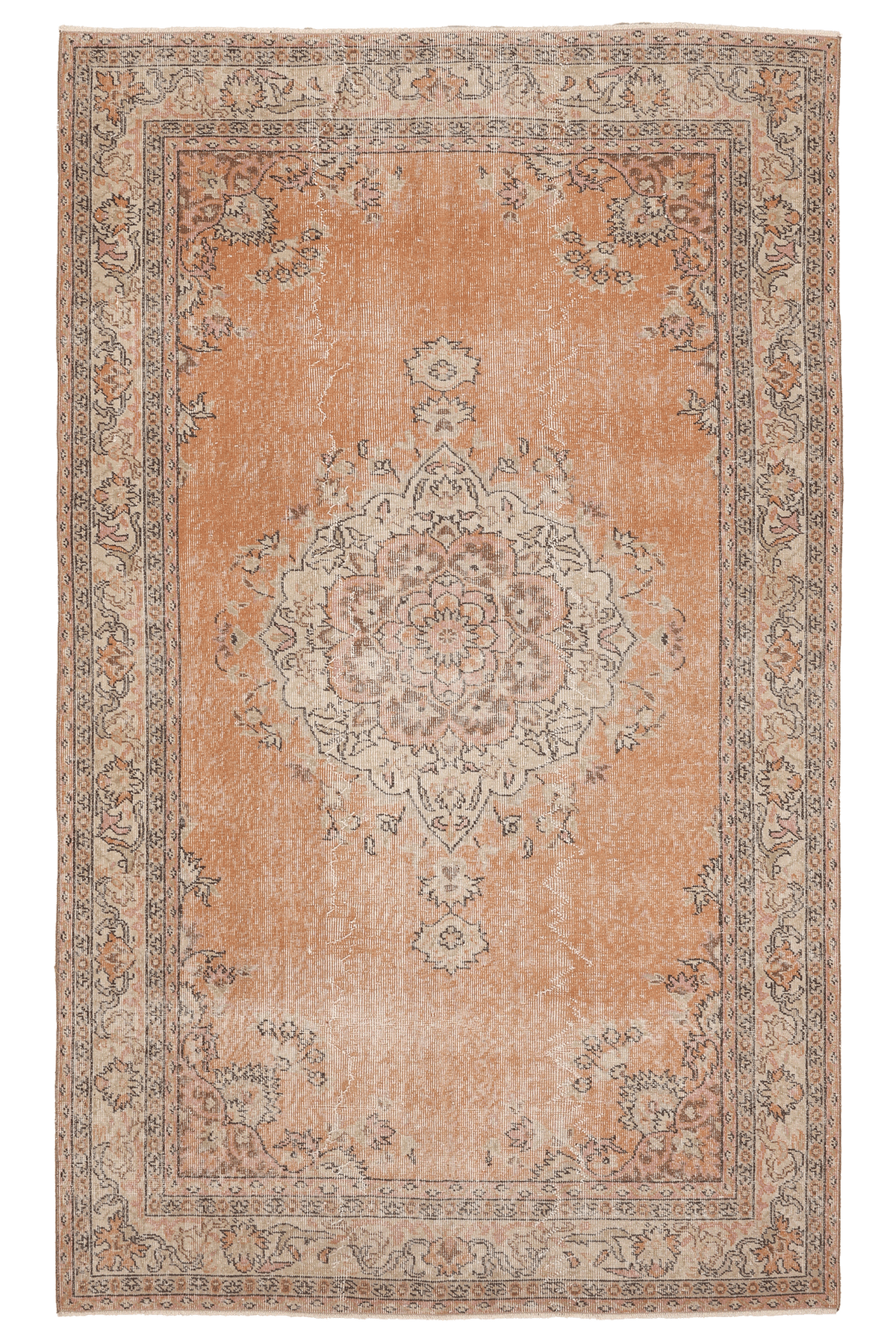 Vintage Isparta Turkish Area Rug 5x8 ft — Orange Floral (No. 61671)