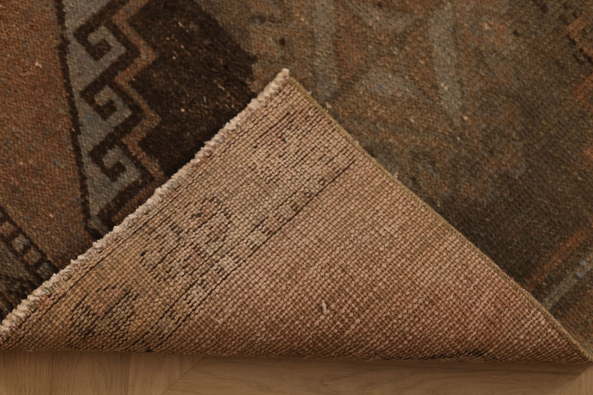 Vintage Malatya Turkish Runner Rug 2x11 ft — Brown & Gray Geometric