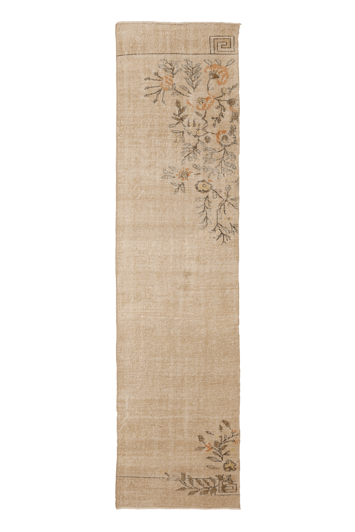 Vintage Isparta Turkish Runner Rug 2x10 ft — Beige & Brown Floral