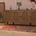 Handmade 3.4 x 10.3 ft wool and cotton Persian runner rug in orange and brown with geometric patterns on a wooden floor.