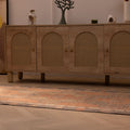Vintage 3x11 ft Turkish runner rug in orange and gray with geometric patterns, handwoven from wool and cotton.