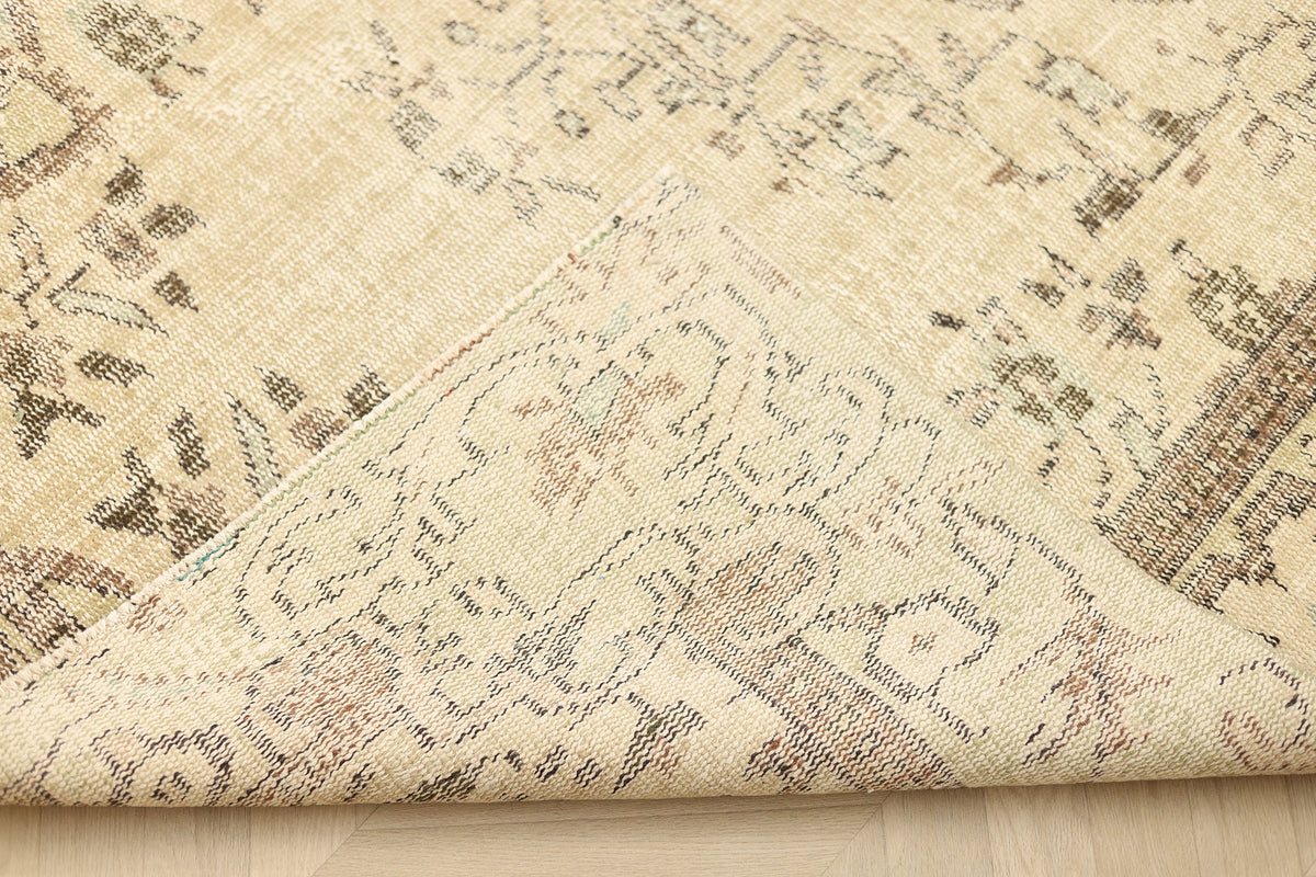 Vintage Manisa Turkish Area Rug 5x8 ft — Beige & Brown Floral (No. 61742)
