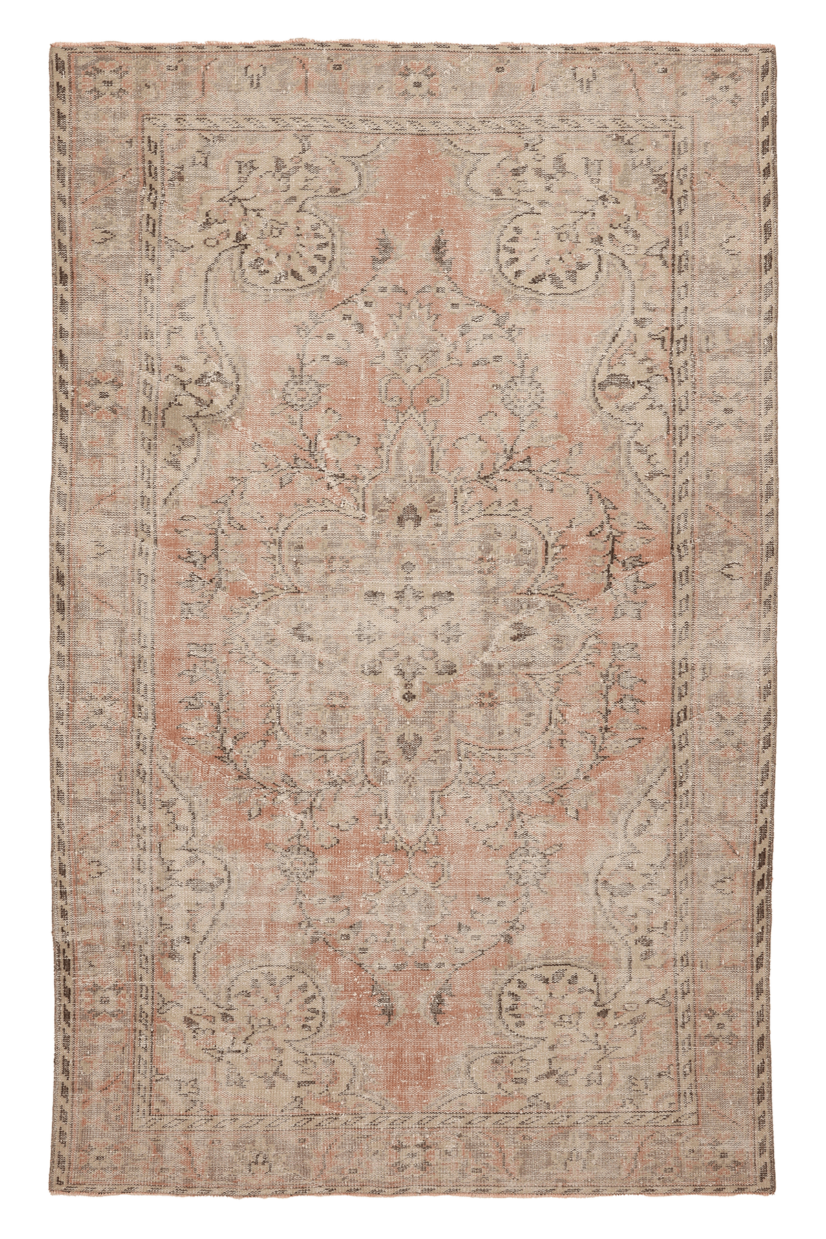 Vintage Manisa Turkish Area Rug 5x9 ft — Orange Floral (No. 61743)