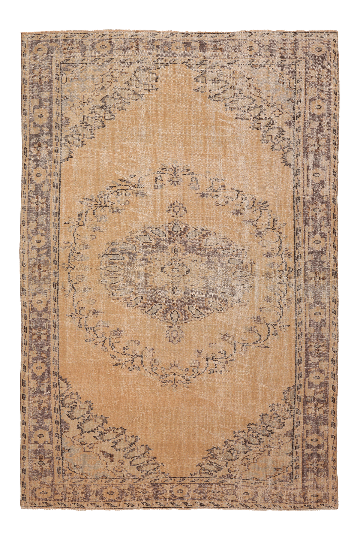 Vintage Manisa Turkish Area Rug 6x9 ft — Beige & Orange Floral
