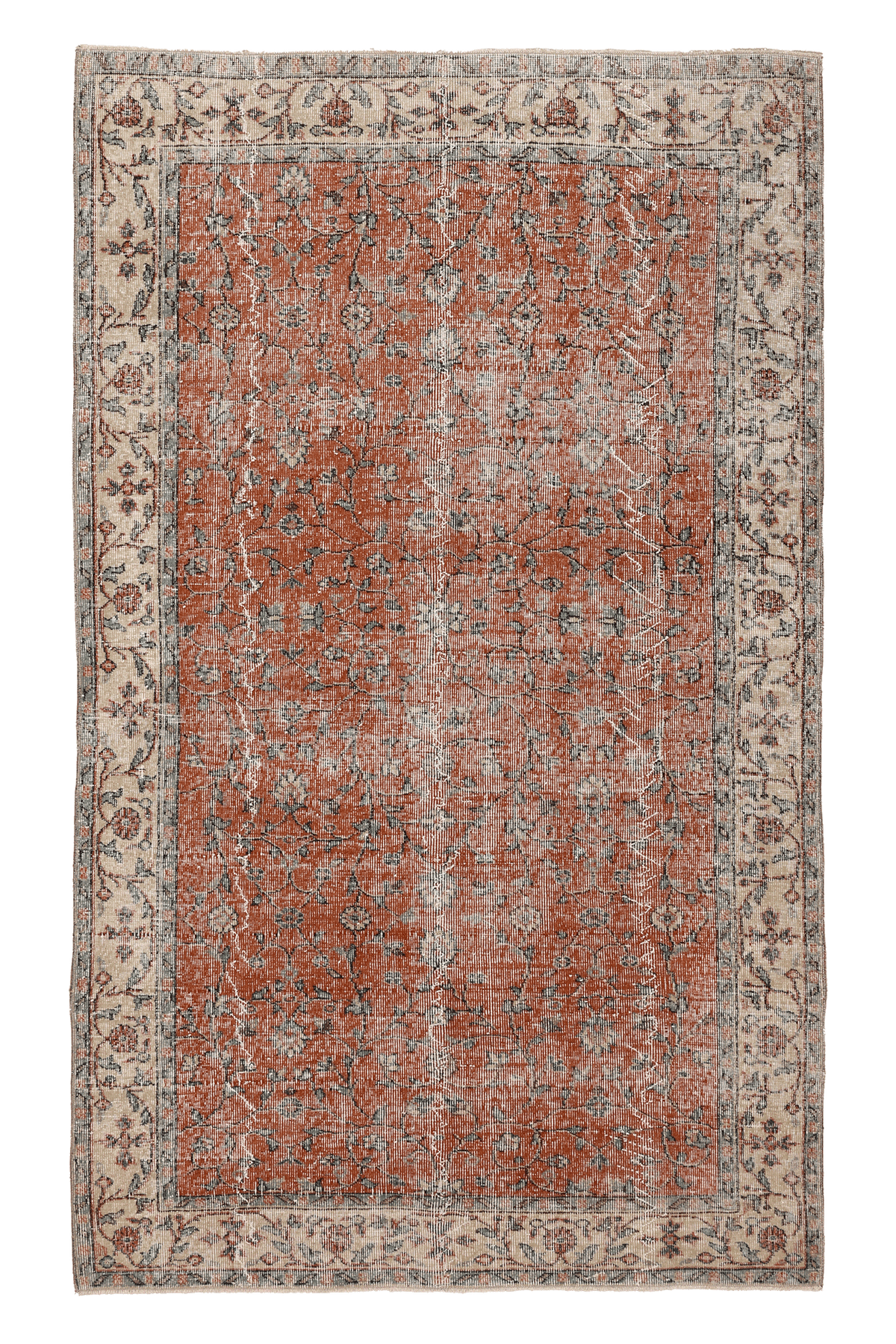 Vintage Isparta Turkish Area Rug 5x8 ft — Orange Floral (No. 61749)