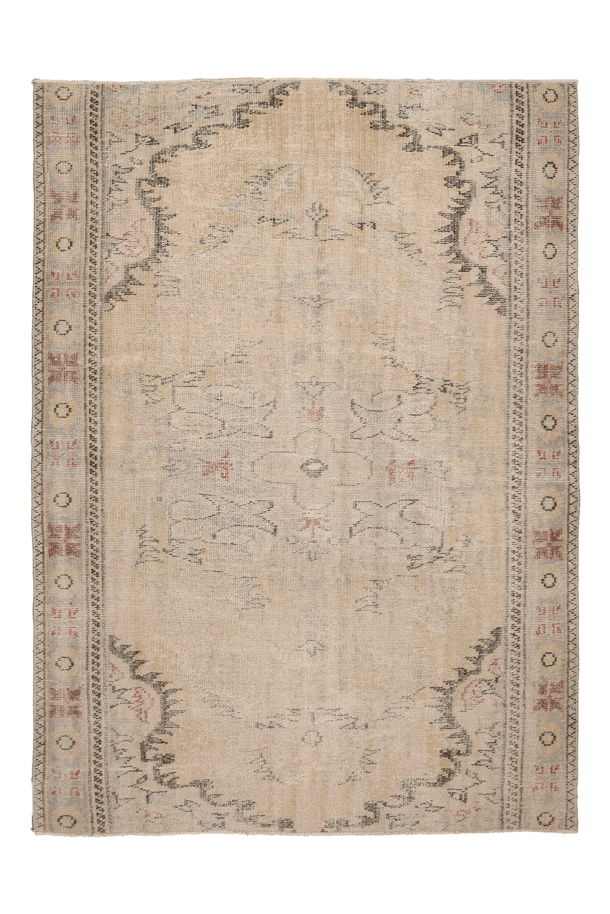 Vintage Manisa Turkish Area Rug 5x7 ft — Beige & Gray Floral