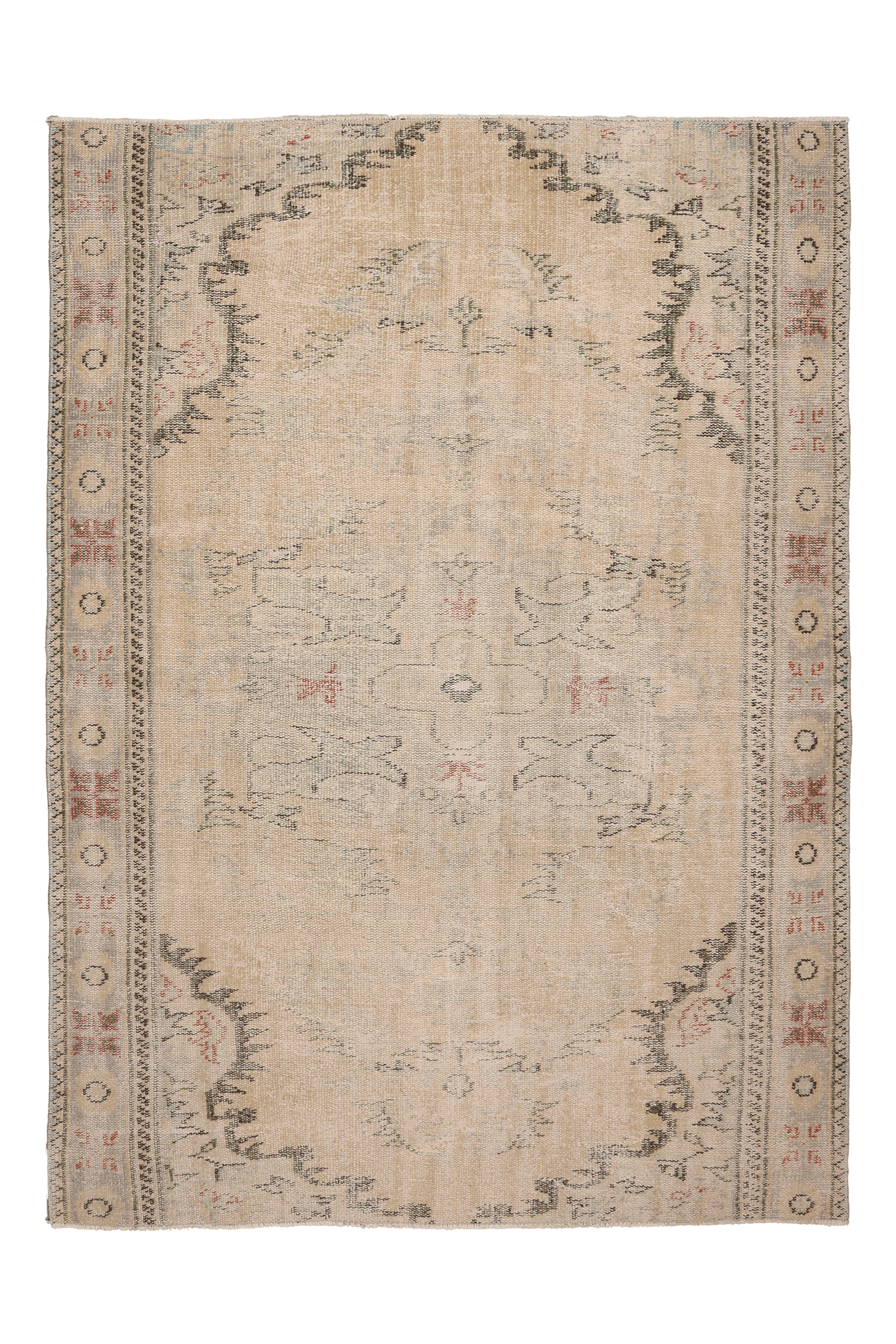 Vintage Manisa Turkish Area Rug 5x7 ft — Beige & Gray Floral