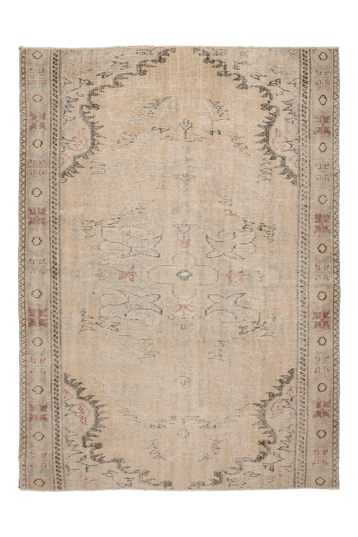 Vintage Manisa Turkish Area Rug 5x7 ft — Beige & Gray Floral