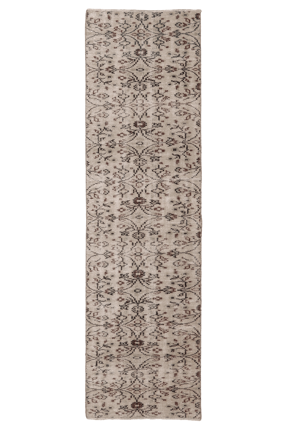 Vintage Isparta Turkish Runner Rug 2x7 ft — Beige & Brown Floral