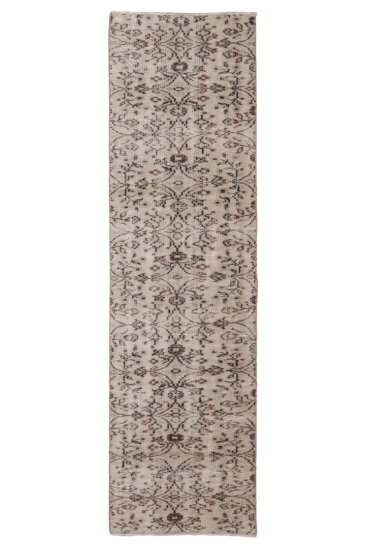 Vintage Isparta Turkish Runner Rug 2x7 ft — Beige & Brown Floral