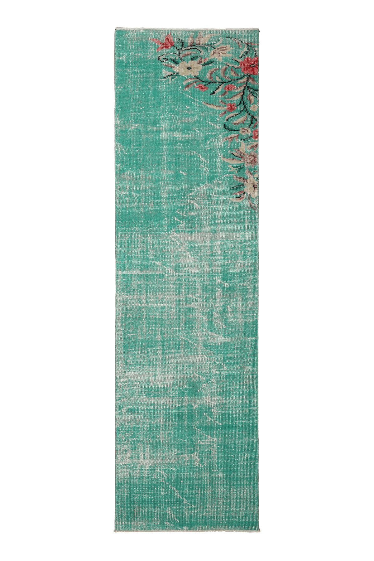 Vintage Manisa Turkish Runner Rug 2x9 ft — Green & White Floral