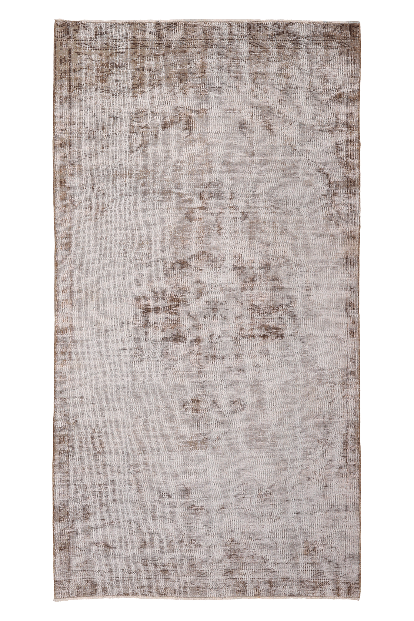 Vintage Manisa Turkish Area Rug 4x7 ft — Beige & Brown Distressed