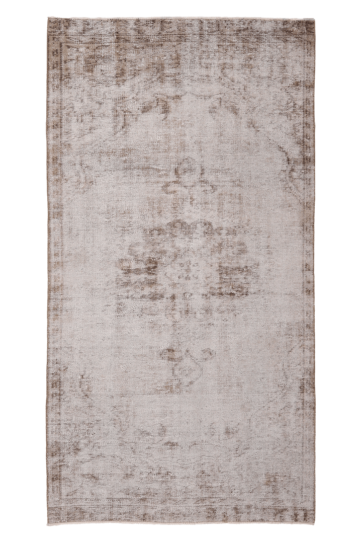Vintage Manisa Turkish Area Rug 4x7 ft — Beige & Brown Distressed