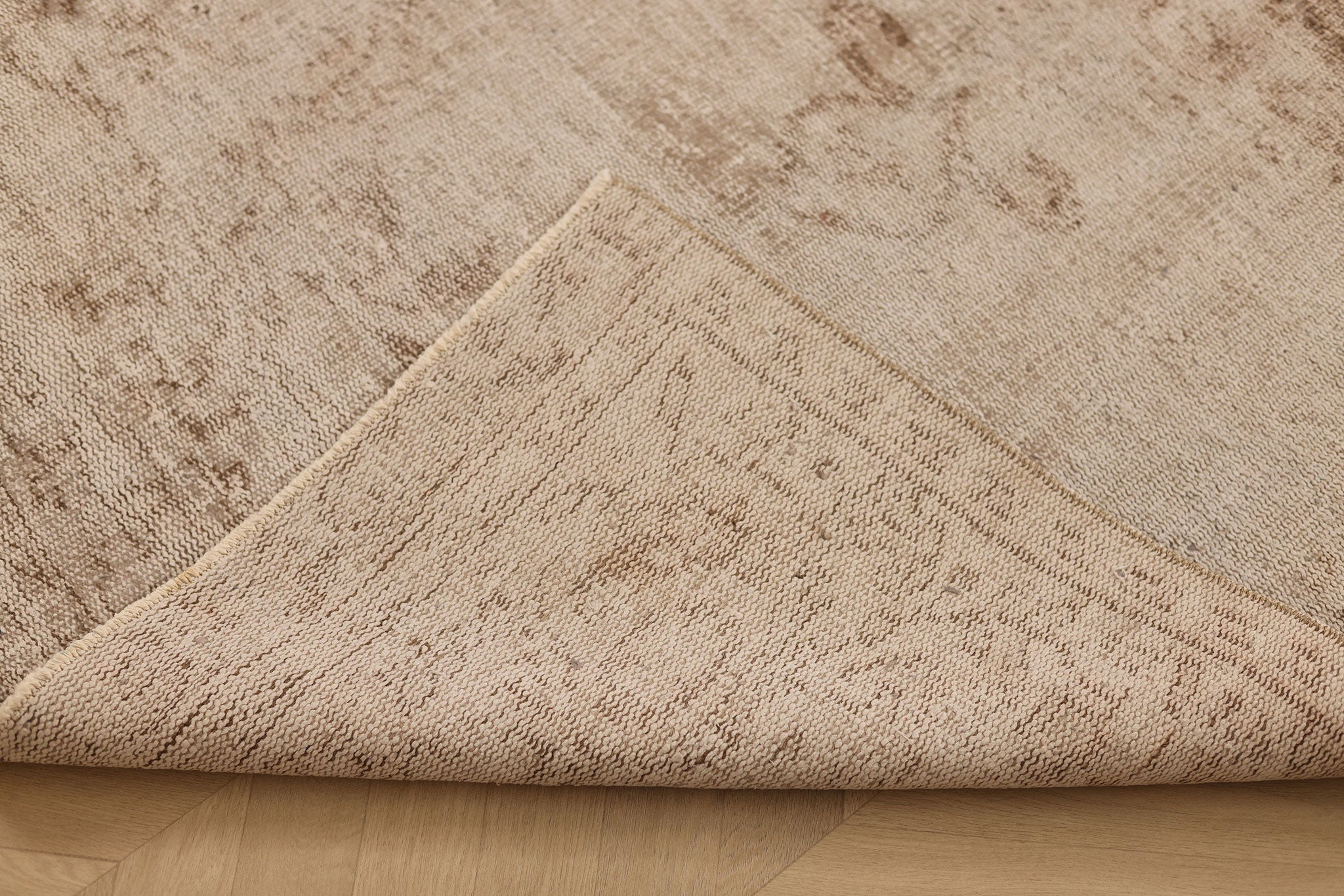 Vintage Manisa Turkish Area Rug 4x7 ft — Beige & Brown Distressed