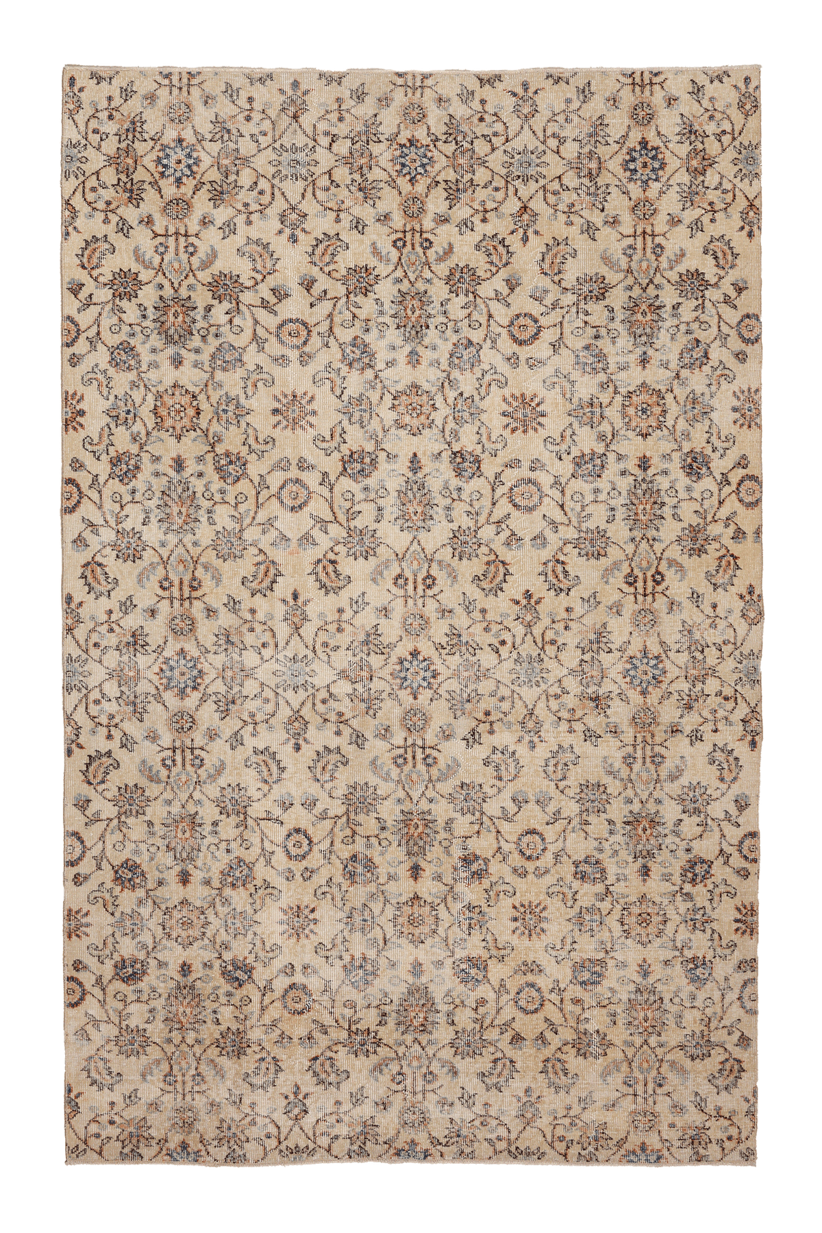 Vintage Isparta Turkish Area Rug 5x8 ft — Beige & Blue Floral (No. 61789)