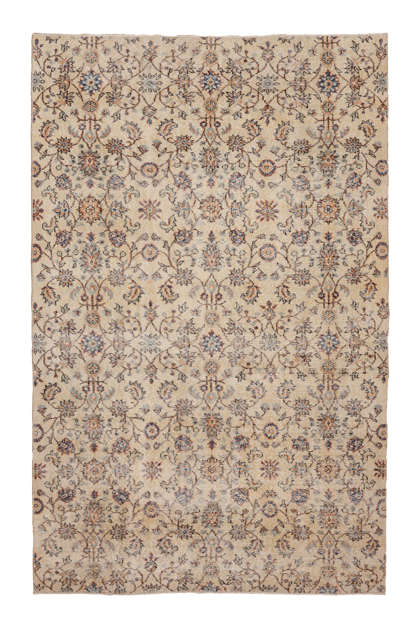 Vintage Isparta Turkish Area Rug 5x8 ft — Beige & Blue Floral (No. 61789)