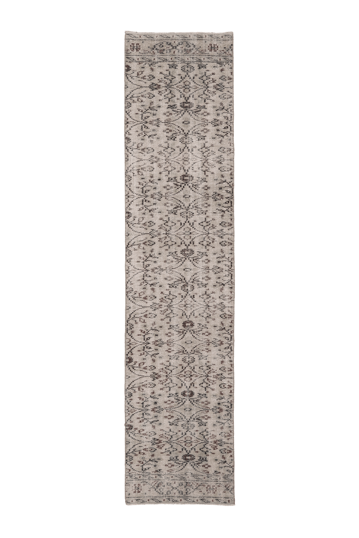 Vintage Manisa Turkish Runner Rug 2x9 ft — Beige & Brown Floral