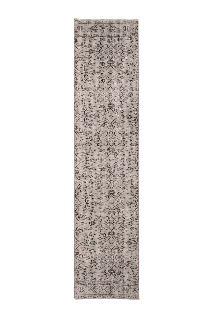 Vintage Manisa Turkish Runner Rug 2x9 ft — Beige & Brown Floral