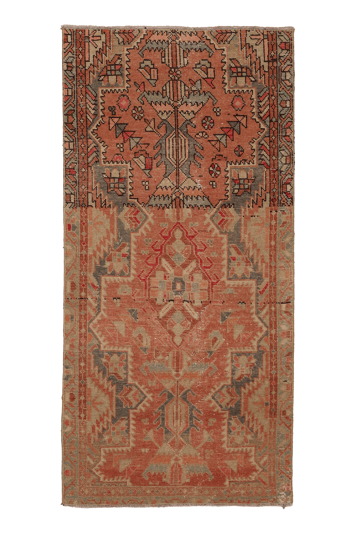 Vintage Southeastern Persian Style Runner Rug 3x6 ft — Orange & Brown Geometric