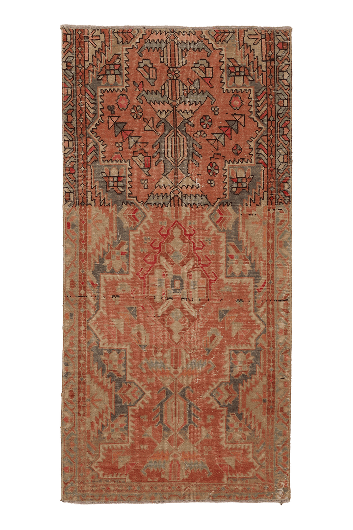 Vintage Southeastern Persian Style Runner Rug 3x6 ft — Orange & Brown Geometric