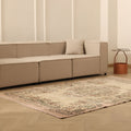 Vintage Manisa Turkish Area Rug 5x8 ft — Beige & Pink Floral