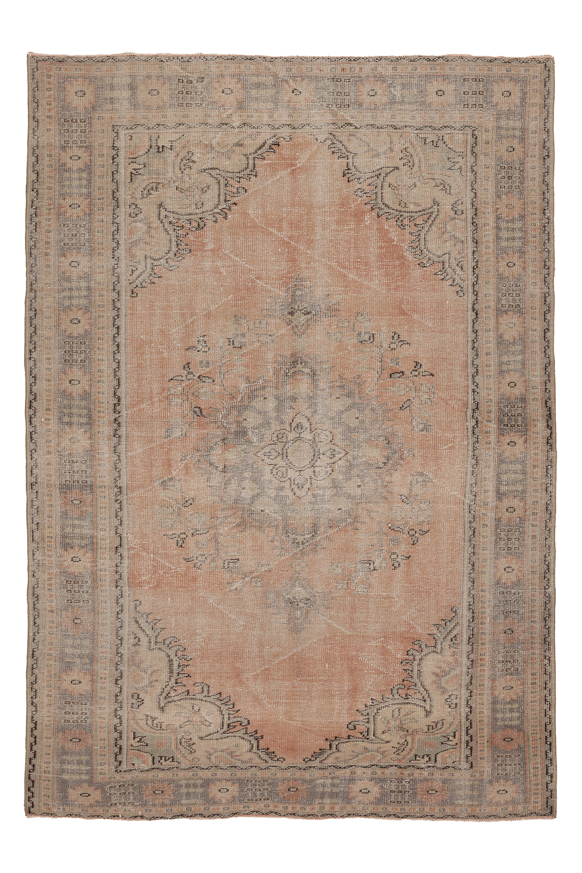 Vintage Manisa Turkish Area Rug 6x9 ft — Pink & Gray Floral