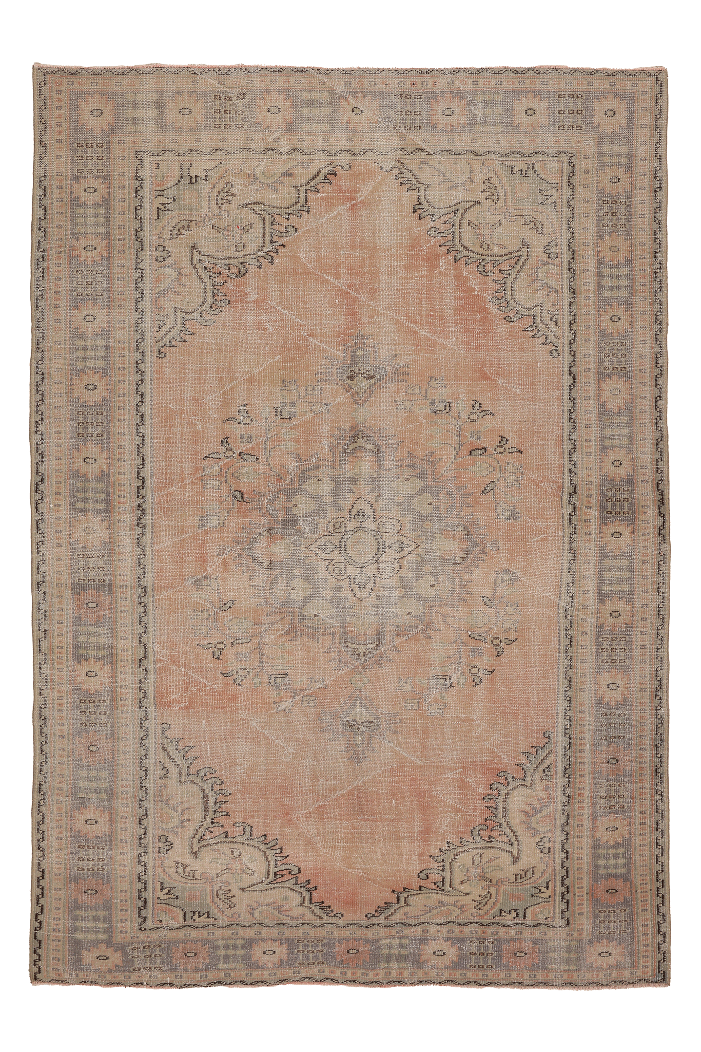 Vintage Manisa Turkish Area Rug 6x9 ft — Pink & Gray Floral
