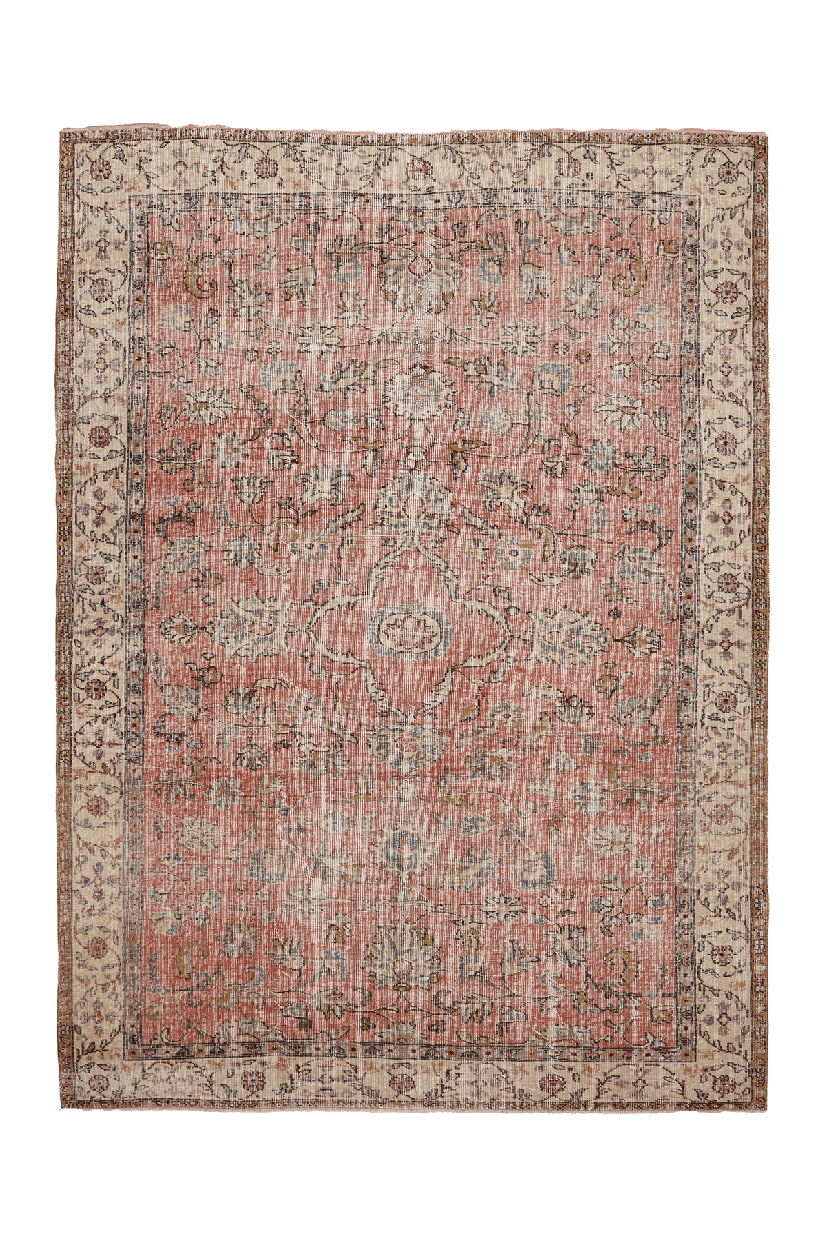 Vintage Isparta Turkish Area Rug 6x9 ft — Pink & Beige Floral