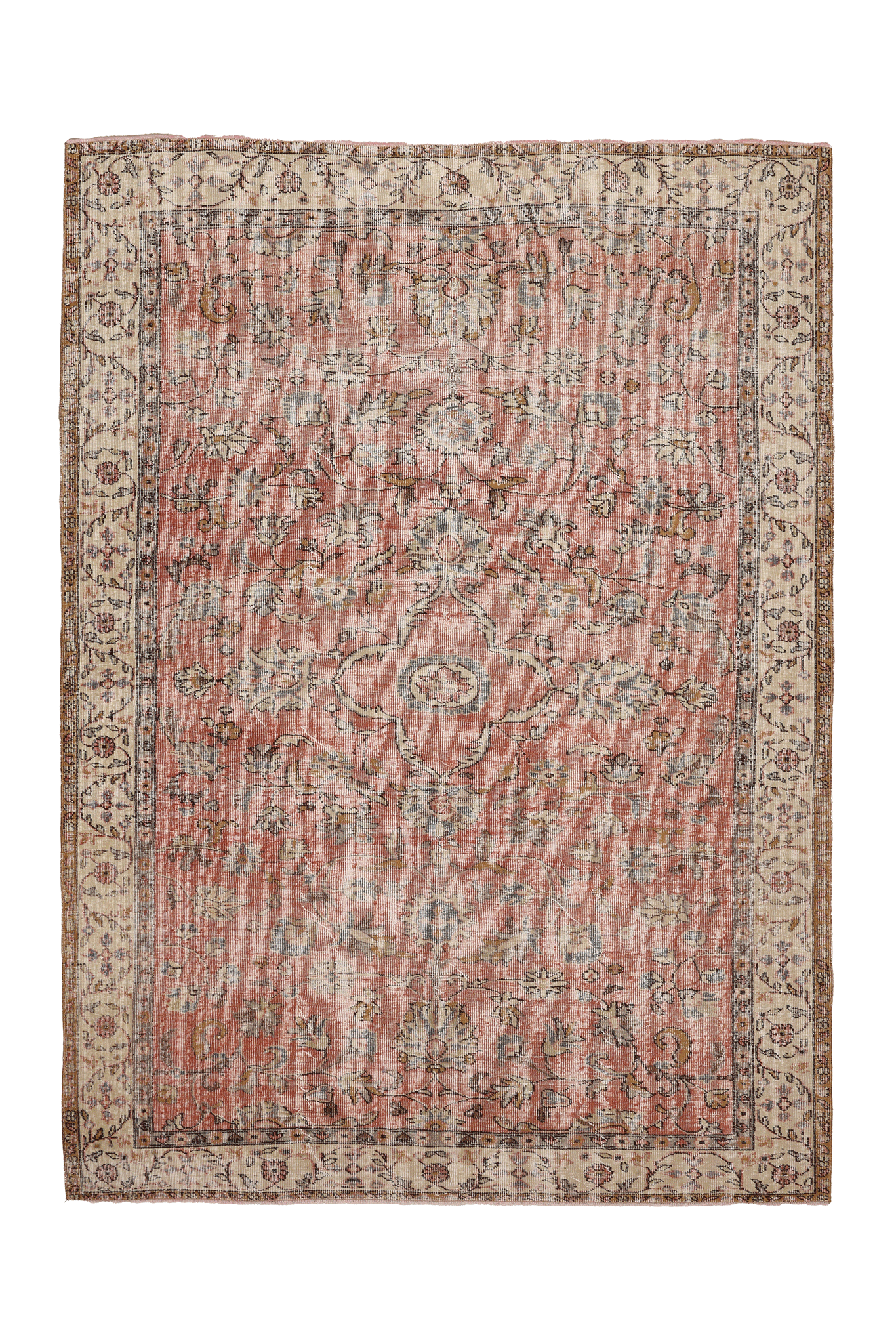 Vintage Isparta Turkish Area Rug 6x9 ft — Pink & Beige Floral