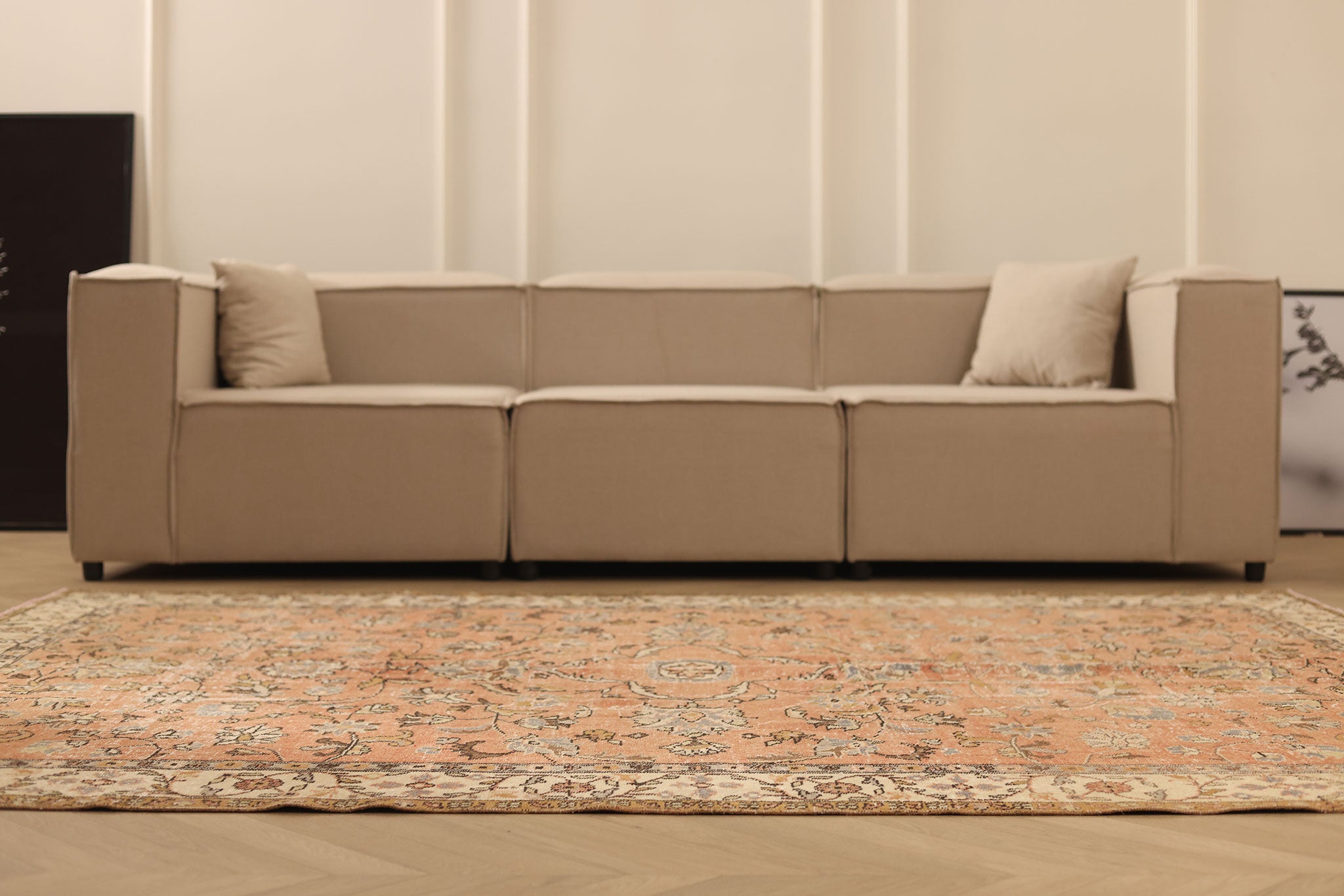 Vintage Isparta Turkish Area Rug 6x9 ft — Pink & Beige Floral