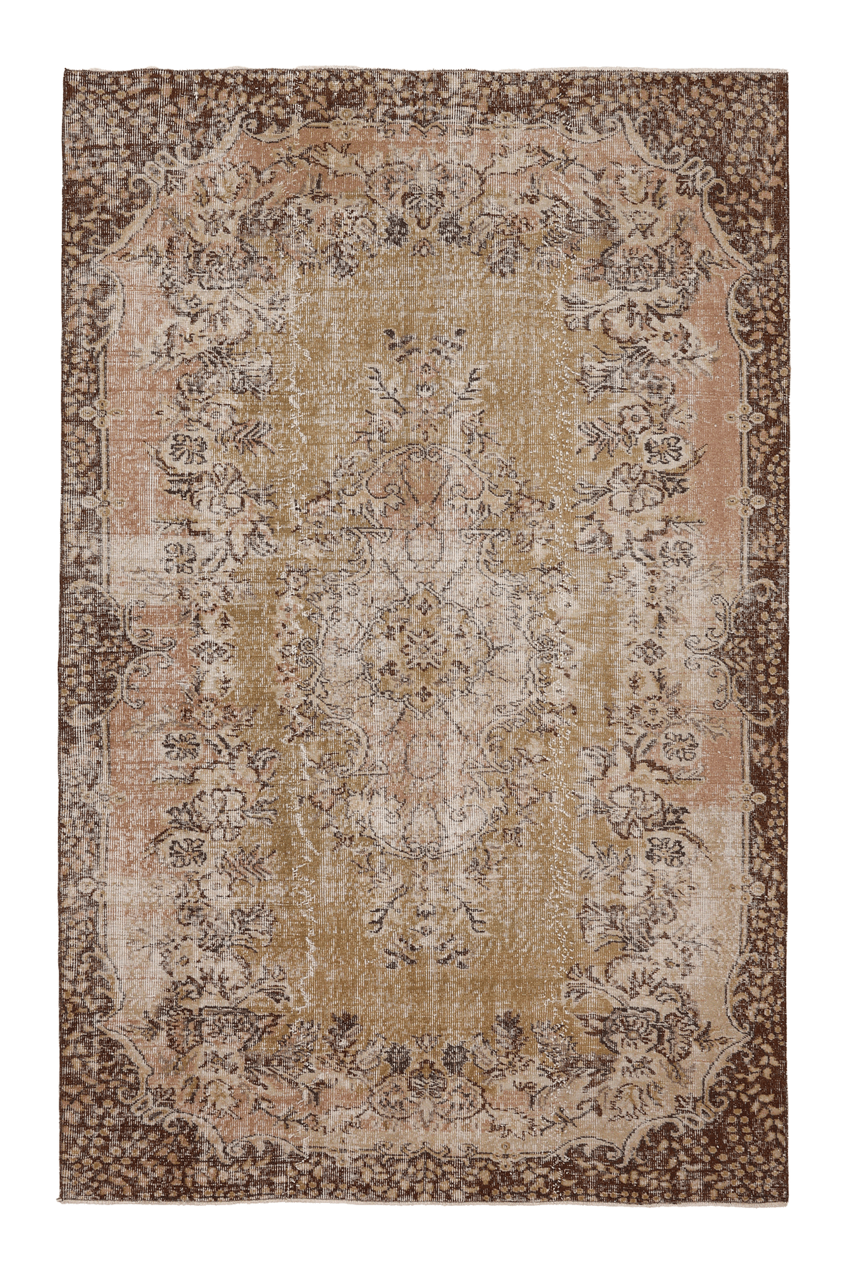 Vintage Isparta Turkish Area Rug 5x8 ft — Brown & Beige Floral