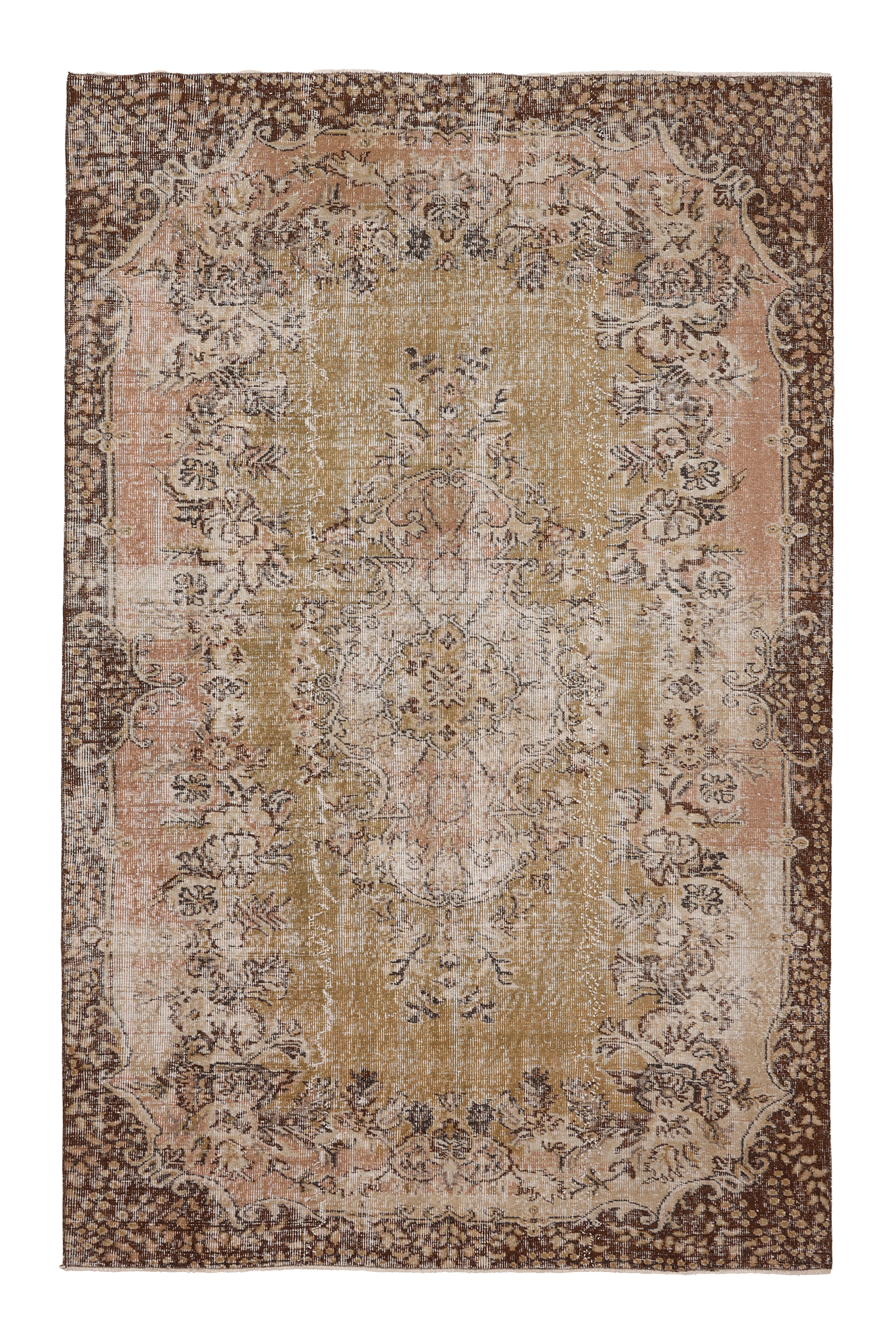 Vintage Isparta Turkish Area Rug 5x8 ft — Brown & Beige Floral