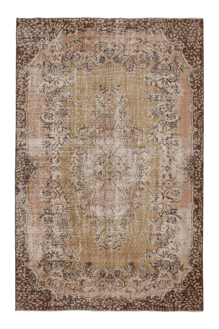 Vintage Isparta Turkish Area Rug 5x8 ft — Brown & Beige Floral