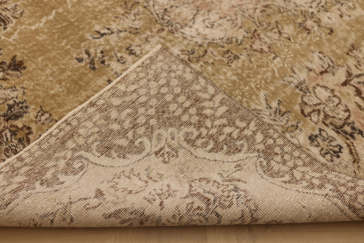Vintage Isparta Turkish Area Rug 5x8 ft — Brown & Beige Floral