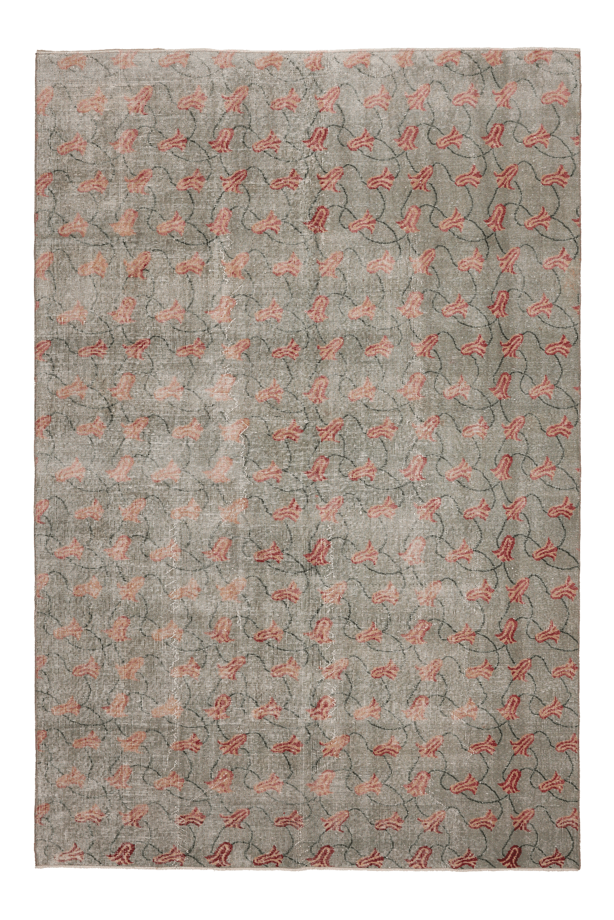 Vintage Isparta Turkish Area Rug 6x9 ft — Gray & Pink Floral
