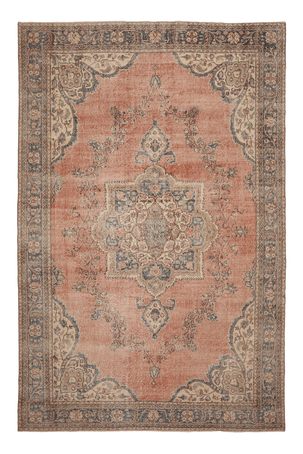 Vintage Isparta Turkish Area Rug 7x11 ft — Pink & Blue Floral